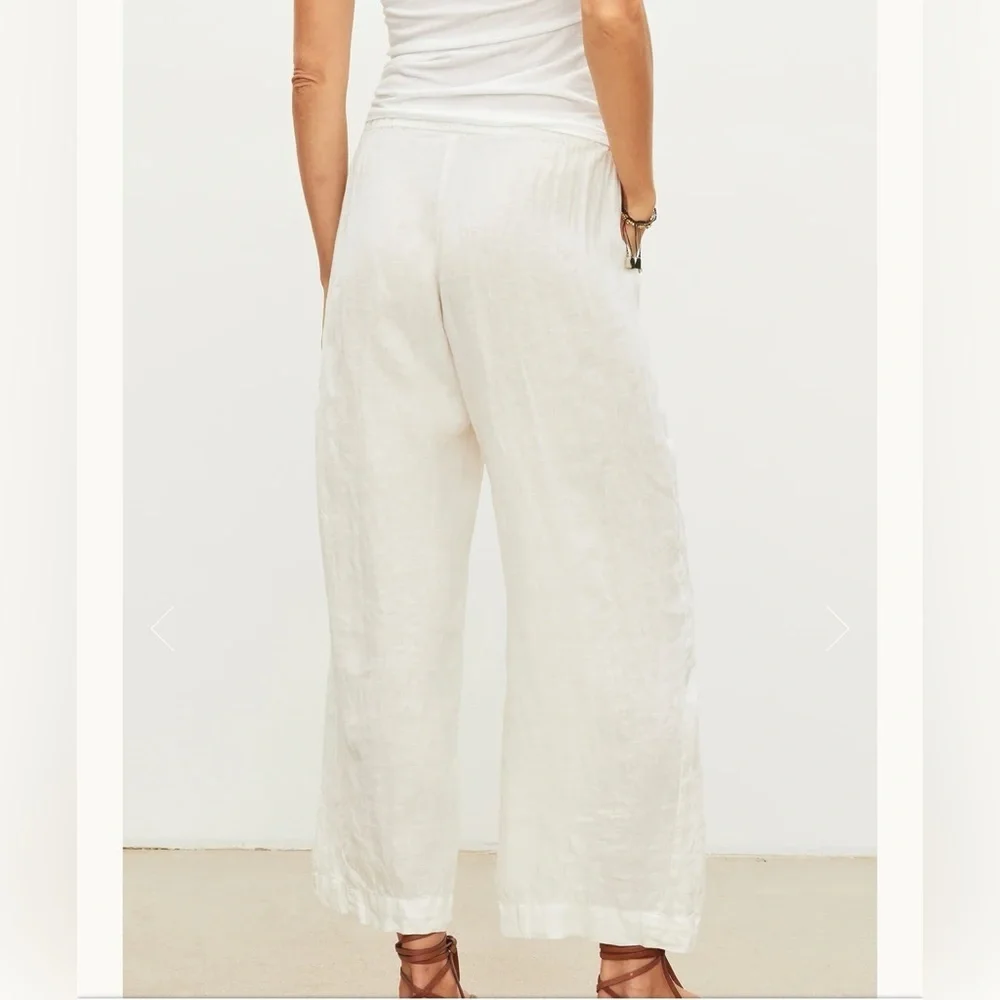 CYNTHIA ROWLEY White Linen Flare Wide-leg Pants - Picture 2 of 10